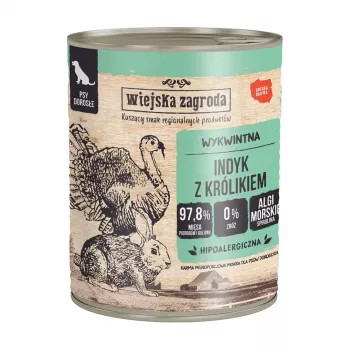 Wet dog food wiejskazagroda Turkey with Rabbit 800 g — complete canned turkey and rabbit