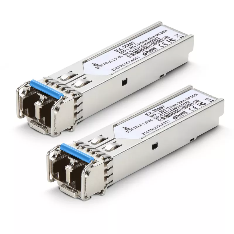 Extralink SFP 1.25G Module 2-pack, 1.25Gbps, LC/UPC, 1310nm, 20km, Single Mode, DOM