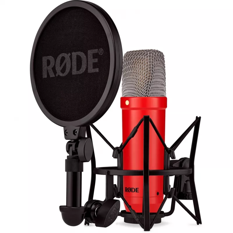 Studio condenser microphone RØDE NT1 Signature Red — cardioid, 20–20000 Hz, -32 dB sensitivity, XLR (3-pin), 313 g
