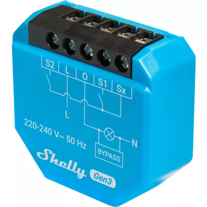 WiFi lighting controller Shelly Shelly_1L_Gen3 — 1-channel non-neutral module, 220–240V, Wi‑Fi/Bluetooth, 802.11 b/g/n