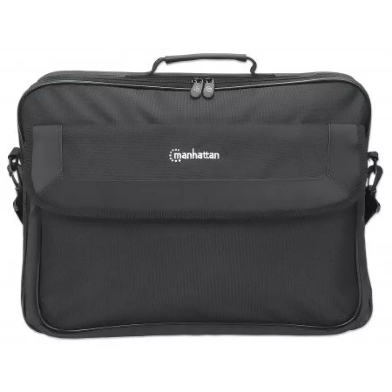 Manhattan Cambridge Laptop Bag 17.3 inch, Clamshell Design, Black, LOW COST, Accessories Pocket, Document Compartment on Back, Shoulder Strap (removable), Equivalent to Targus CN418EU, Notebook Case, Three Year Warranty