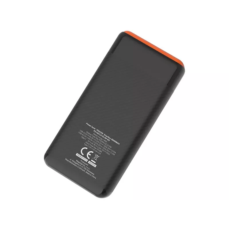 Portable charger TRACER EnerGen 20000 mAh, Power Delivery 20W, USB-C input, 2×USB-A outputs, 3-device support, orange
