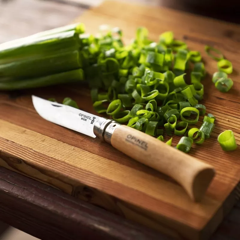 Folding Pocket Knife Opinel No. 08 with Olive Wood Handle, Stainless Steel Blade, Model 002020
