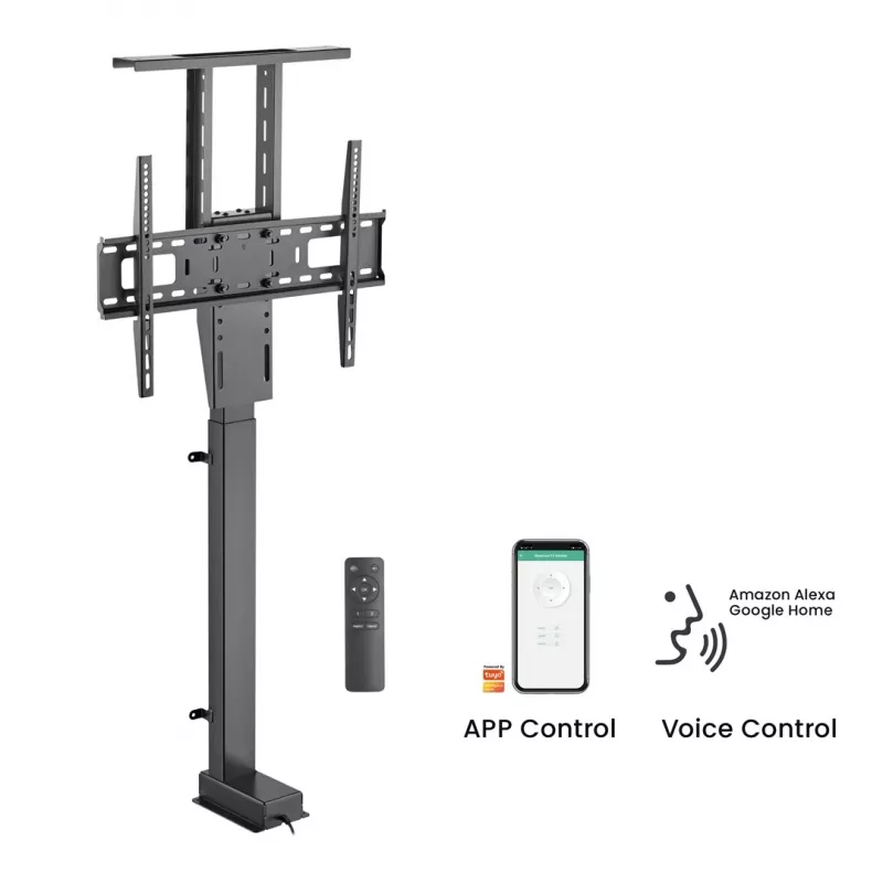 Maclean MC-866T Smart Motorized Electric TV Lift TUYA Mobile App Floor Mount Bracket Alexa Google Home 37''-80'' 60kg Cabinet VESA (EU plug)