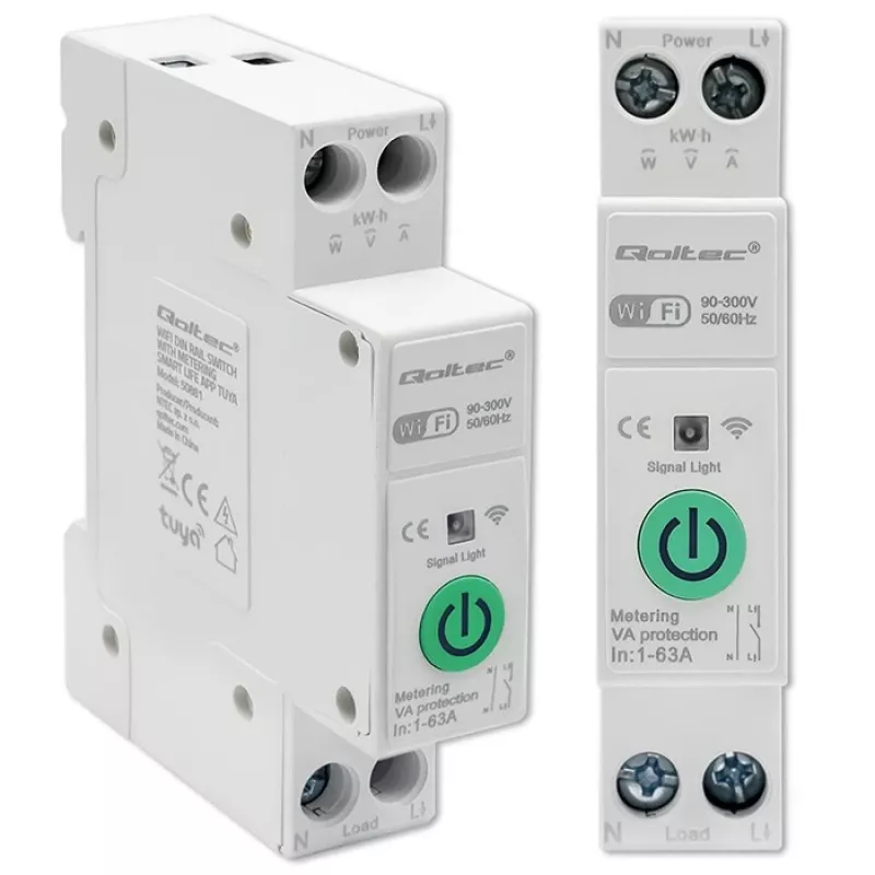 DIN-rail WiFi relay QOLTEC 50881 — mains switching relay 63A for electrical installations