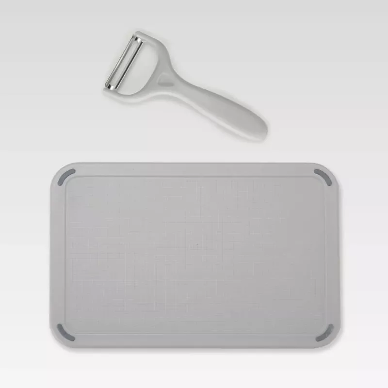 Knife/cutlery block set Maestro MR-1413-GREY — 8-piece stainless steel blades, grey handles, includes chef, bread, slicing, paring, universal knives, peeler, cutting board, paper towel holder
