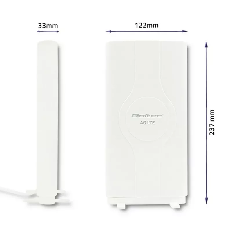 Omni-directional antenna QOLTEC 57013, 0.6–2.7 GHz, 30 dBi, vertical polarization, 50 Ω, white ABS housing