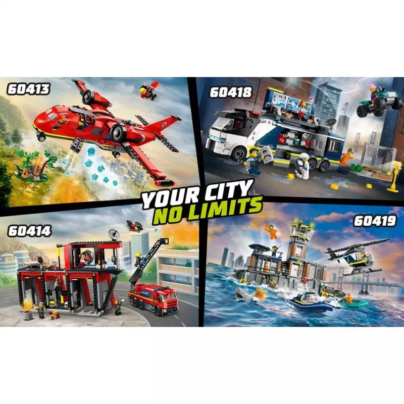 Construction Toy LEGO City Fire Station with Turntable Ladder Vehicle 60414 — 843 pieces, 5 minifigures, 220×320×140 mm