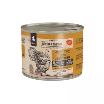 Wet cat food wiejskazagroda Indyk z kurczakiem 200 g — complete canned meal, turkey and chicken, junior