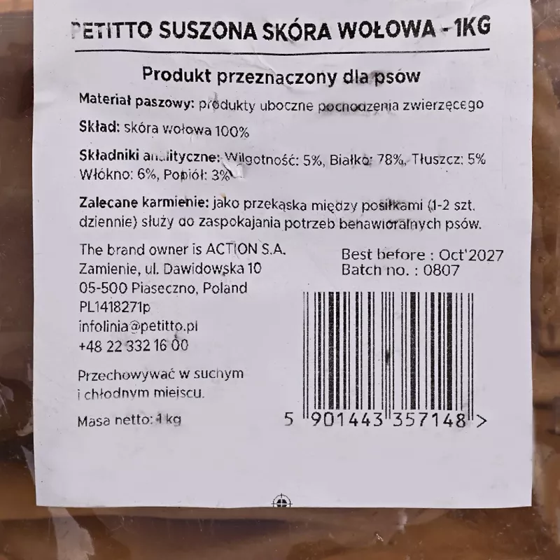 Dog treats PETITTO dried beef skin, 1 kg pack