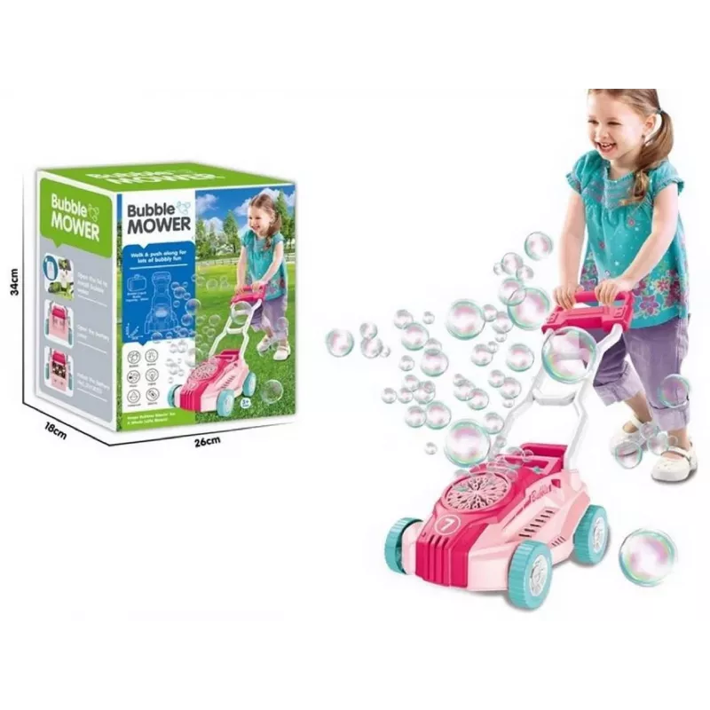 Toy Push Lawn Mower Madej Bubbles 012717 Pink — children's role-play mower with bubble function
