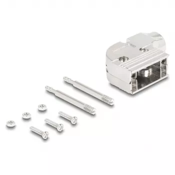 DELOCK D-Sub housing 9‑pin angled 90° cable boot, silver plastic, 33×47×16 mm