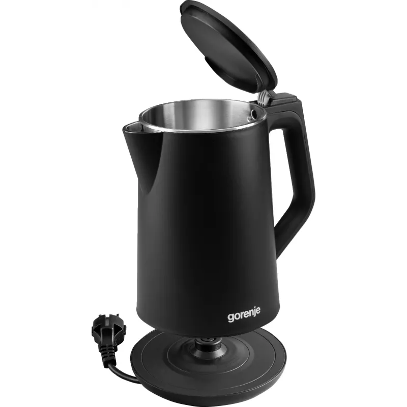 Electric kettle Gorenje K15DWBK — 1.5 L, 2200 W, black, button control, 360° base