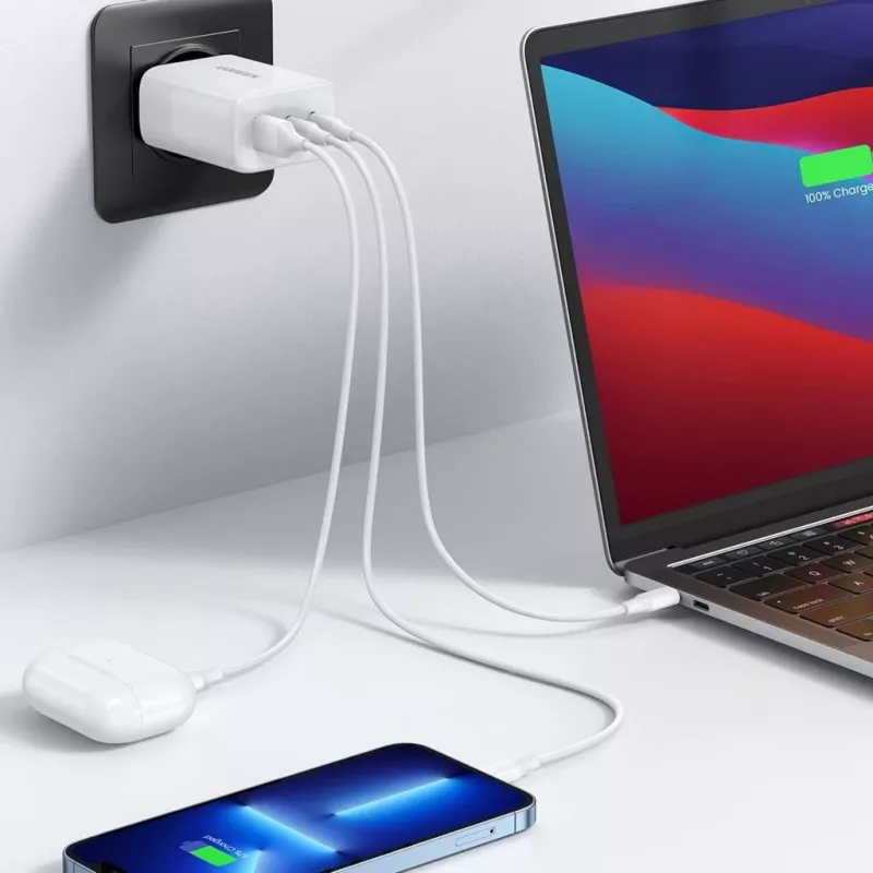 Wall charger UGREEN CD275 2× USB Type-C 65W White — dual USB-C 65W fast charging, 100–240V input