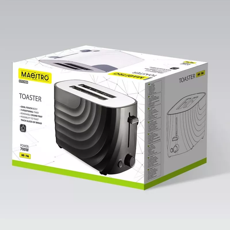 Toaster Maestro MR-706-BLACK, black compact 2-slice toaster