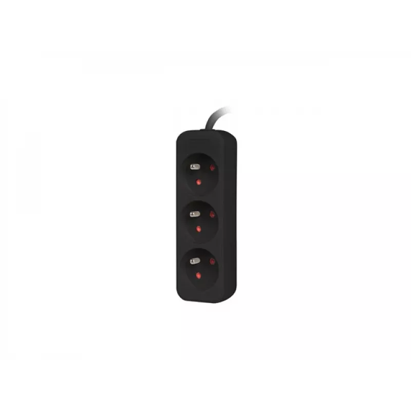 Power strip 1.5m, black, 3 sockets, cable made of solid copper