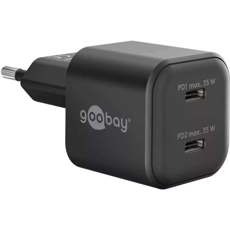 Wall charger GOOBAY 75333 — Universal indoor AC USB-C charger, 2x USB-C, 35 W, Black