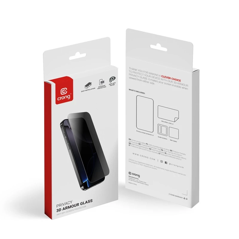 Tempered privacy glass Crong for iPhone 16 Pro — anti-glare, scratch-resistant