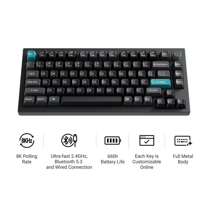 Mechanical 75% keyboard Keychron Q1 Ultra 8K — USB + RF Wireless + Bluetooth, RGB, Black