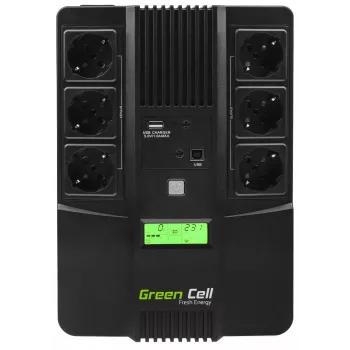 Uninterruptible Power Supply Green Cell UPS06, Line-Interactive 600 VA (360 W), 6 AC outlets, LCD, USB, RJ-45, 12 V 7 Ah battery