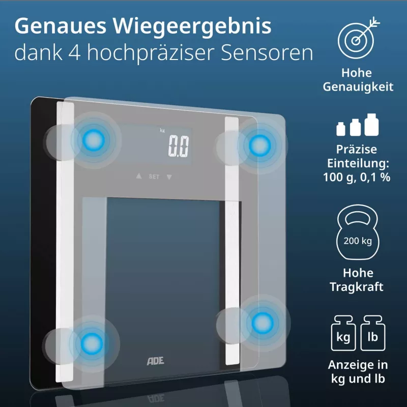 Bathroom body analysis scale ADE Ines BA2300-1 — black, body composition measurement