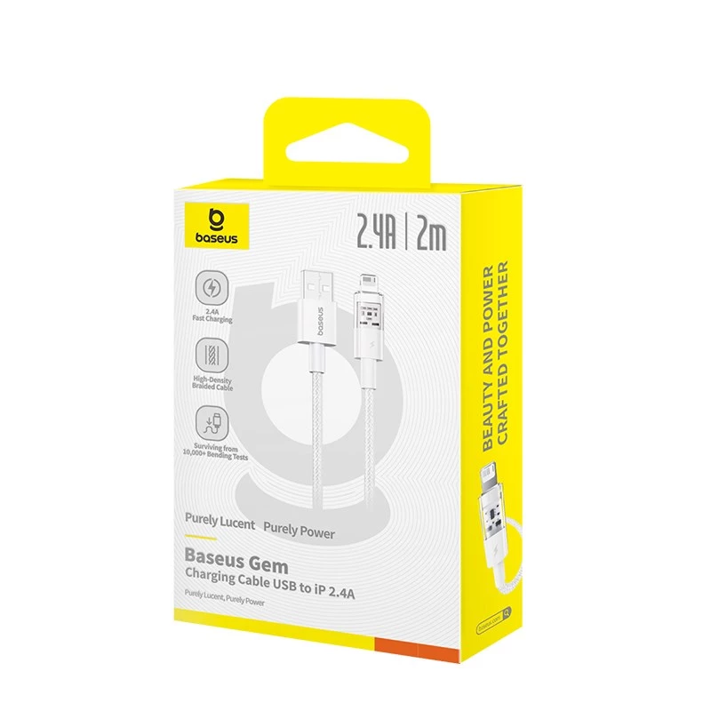 Baseus Gem USB to IP 2.4A fast charging cable 2 m White