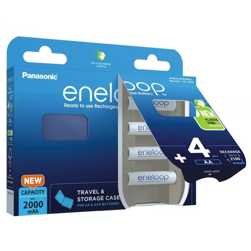 Rechargeable batteries PANASONIC ENELOOP AA 2000 mAh 4 pc(s) + case (BK-3MCDE/4CP+CASE)