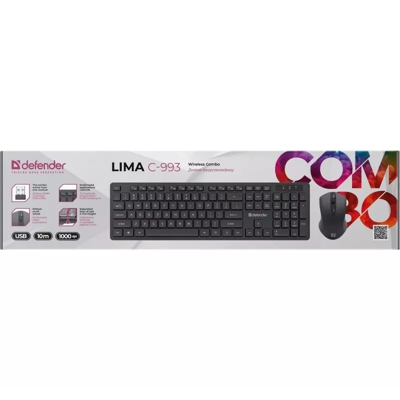 Wireless keyboard and mouse set DEFENDER C-993 RF 45996 — RF connection, compact layout