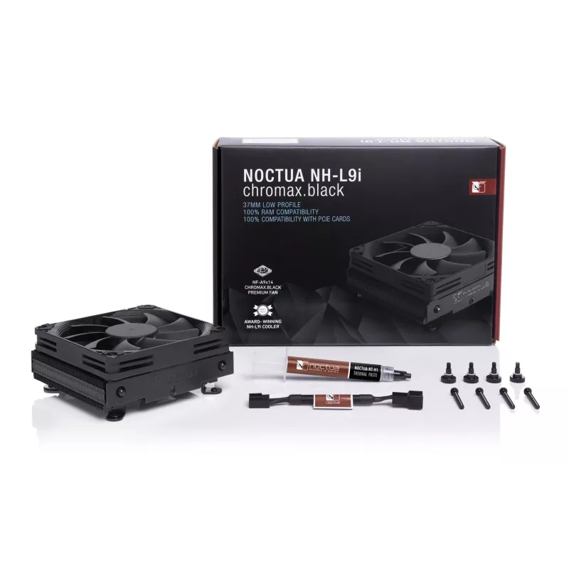 CPU cooler Noctua NH-L9i chromax.black, low-profile 92 mm fan, LGA1151/LGA115x/AM4 support, 37 mm height, 95x95 mm heatsink