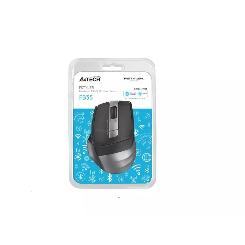 Wireless mouse A4Tech FB35 (model 46717) — Bluetooth + 2.4 GHz, 2000 DPI, 6 buttons, grey