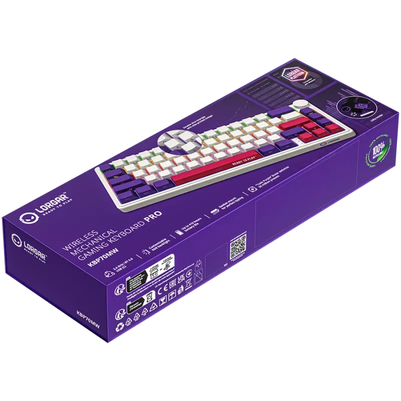 LORGAR KBP70MW, Wireless 65% Mechanical Gaming Keyboard Pro, White, EN layout