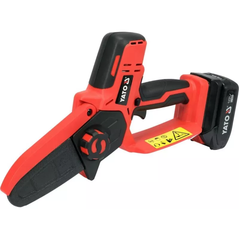 Cordless chainsaw YATO YT-828135 — 18V Li-Ion 2Ah, 10 cm bar, 3200 RPM, 4.8 m/s chain speed, 26 links
