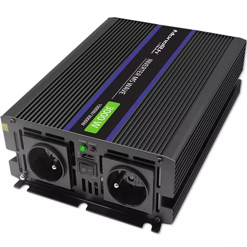 Power inverter QOLTEC Monolith 3000 MS Wave, 12V→230V, 1500/3000W, with USB