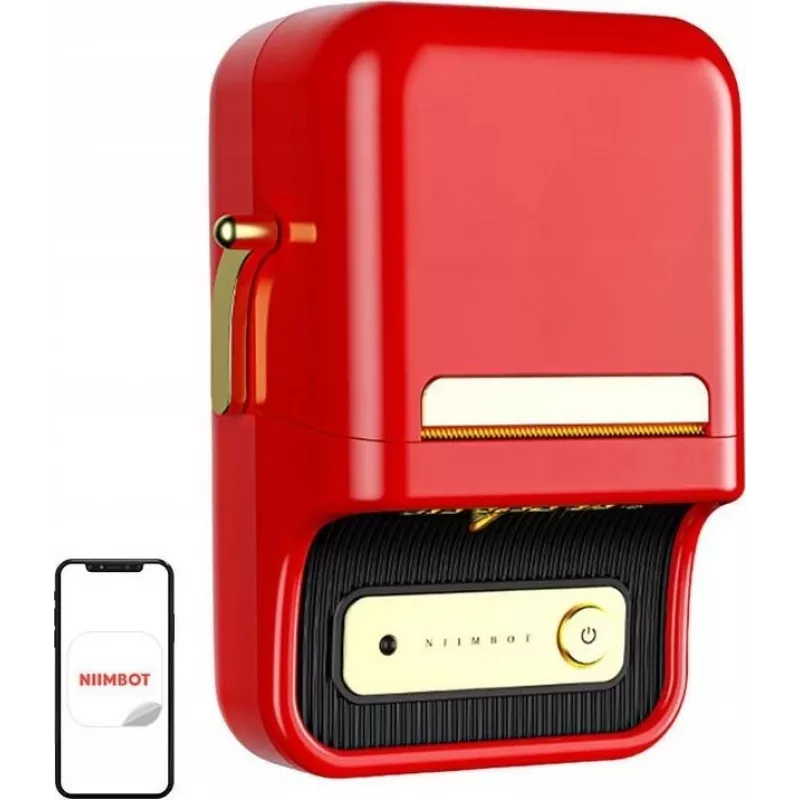 Label printer NIIMBOT B21S Red — compact thermal Bluetooth printer, 50 mm print width, 60 mm/s, 1200 mAh battery