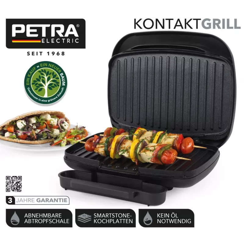 Electric grill Petra PT4366MBLKVDE black with non-stick surface and adjustable temperature