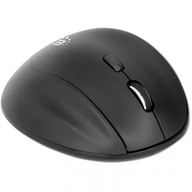 Manhattan Ergonomic Wireless Mouse, Right Handed, Adjustable 800/1200/1600dpi, 2.4Ghz (up to 10m), Six Button with Scroll Wheel, Combo USB=A and USB-C receiver, Black, AA battery (included), Three Year Warranty
