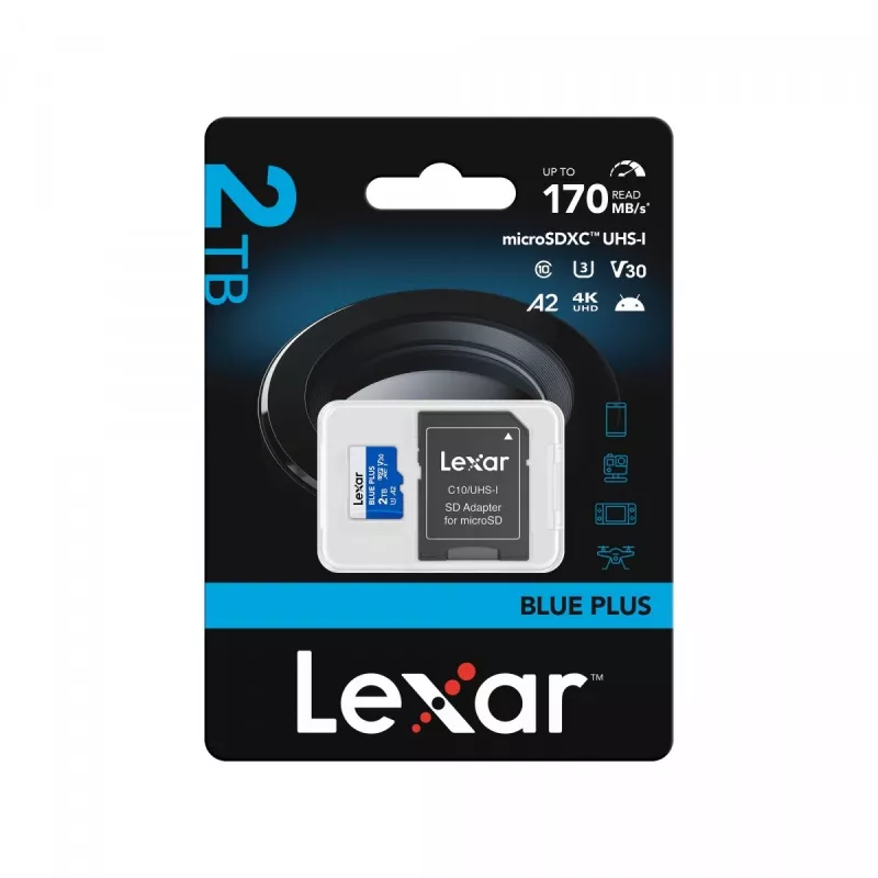 MicroSDXC memory card Lexar BLUE PLUS 2 TB UHS‑I, 170 MB/s, U3 V30, waterproof