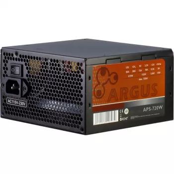 INTER TECH Argus APS-720W - Power Supply Units (115-230 V, 20+4 Pin ATX, 47-63 Hz, 12V1,+12V2,+3.3V,+5V,+5Vsb,12V, Active, ATX, Black)