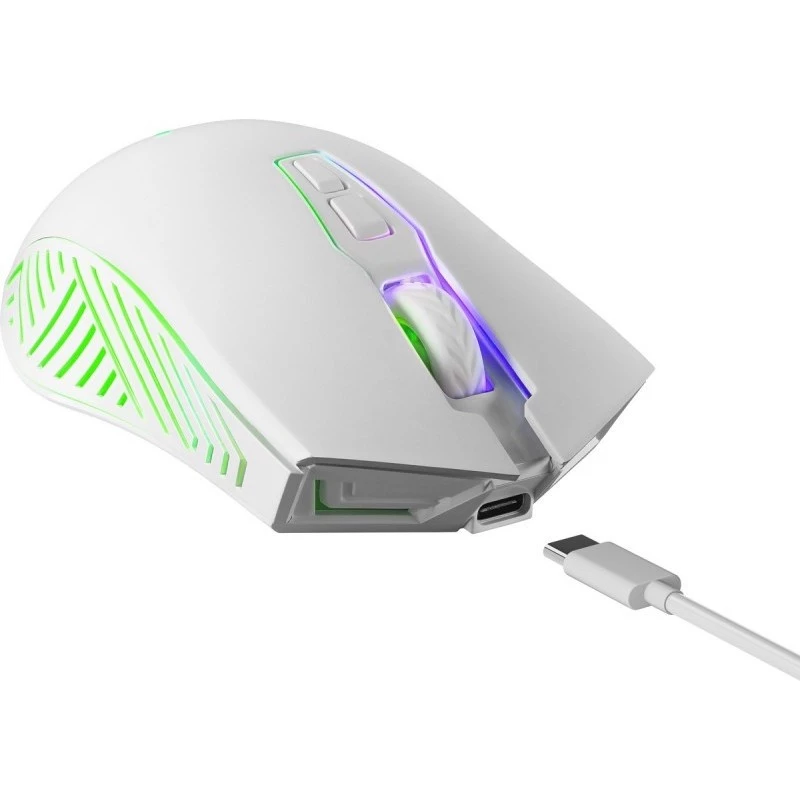 Wireless gaming mouse DEFENDER Pandora White — ambidextrous, 3200 DPI, 6 buttons, programmable, optical, USB