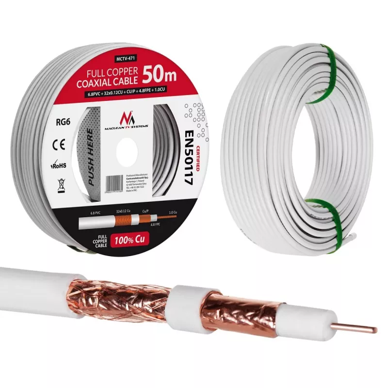 Coaxial cable Maclean MCTV-471 RG-6/U 50 m White