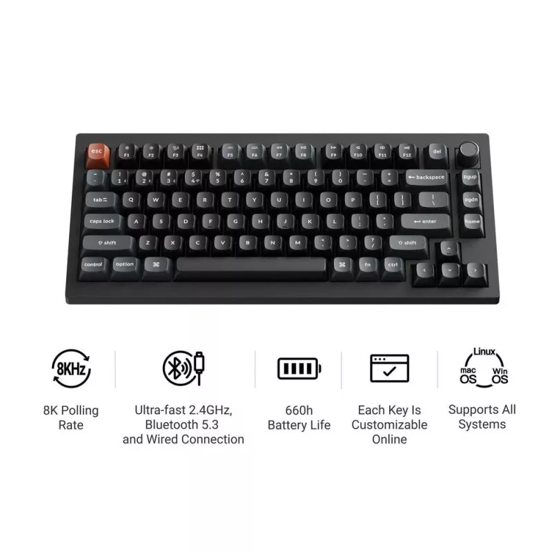 Mechanical 75% keyboard Keychron V1 Ultra 8K — QWERTY, Bluetooth & Wired, RGB, Black