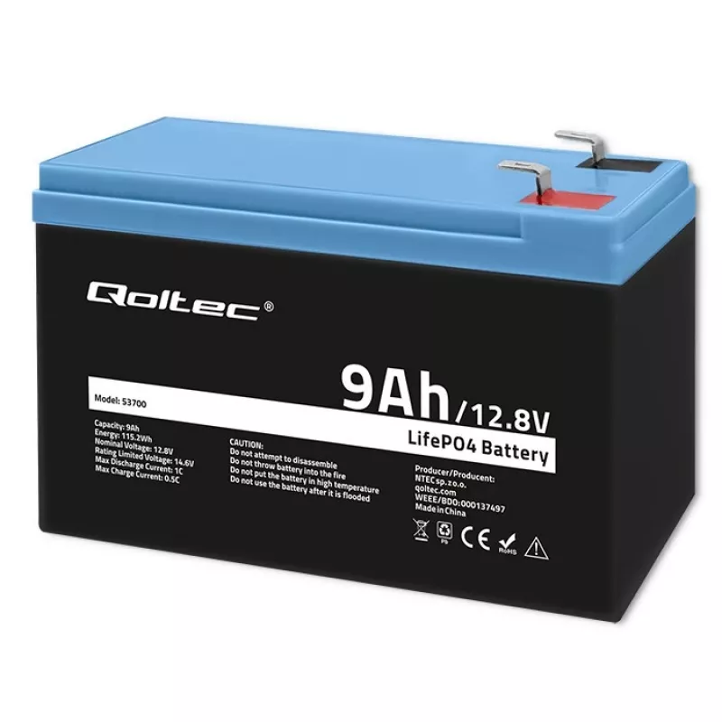Battery LiFePO4 Lithium Iron Phosphate 12.8V 9Ah 115.2Wh