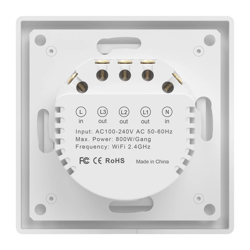 Avatto TS20-EU-W3 WiFi Touch Light Switch, 3-channel, AC 100-240V, 10 A, Tuya/Smart Life