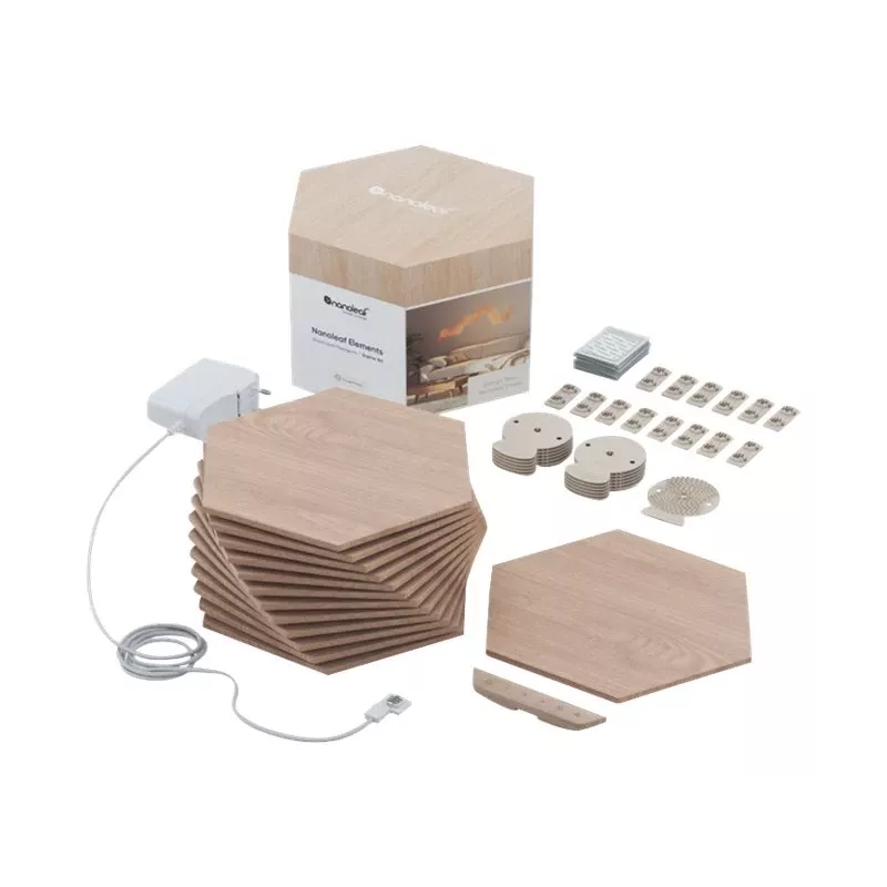 Nanoleaf | Elements Wood Look Hexagons Starter Kit (13 panels) | Cool White + Warm White