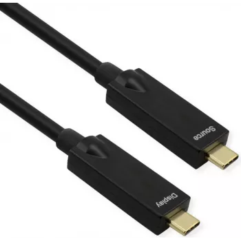 ROLINE USB 3.2 Gen 2 Cable, AOC, C-C, ST/ST, 10Gbit/s, 4K60Hz, PD (Power Delivery) 60W, black, 15 m