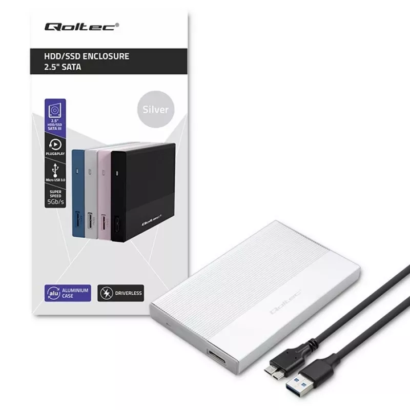 Enclosure for 2.5 inch SATA SSD/HDD QOLTEC 52278 USB 3.0, supports up to 2 TB