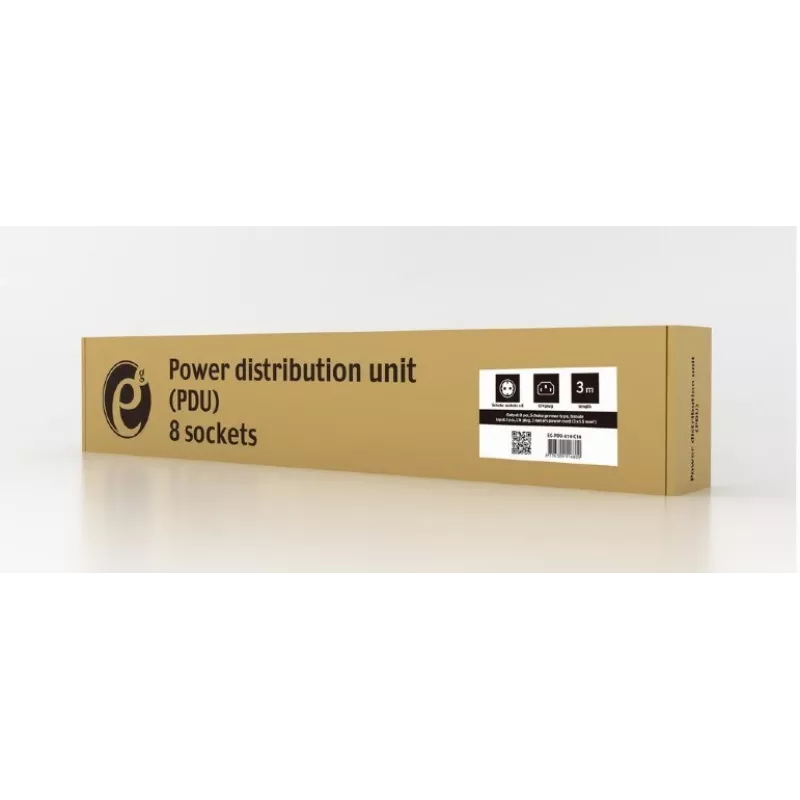 Power distribution unit GEMBIRD EG-PDU-014-C14, 8 AC outlets, C14 input, 3 m cable, 1U, 3680 W, 10 A, aluminium, black
