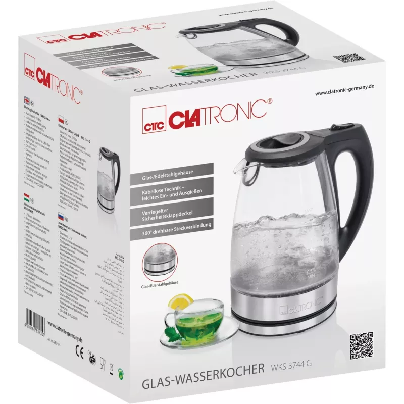 Electric kettle CLATRONIC WKS 3744 G — 1.7 L, 2200 W, stainless steel/plastic, water level indicator