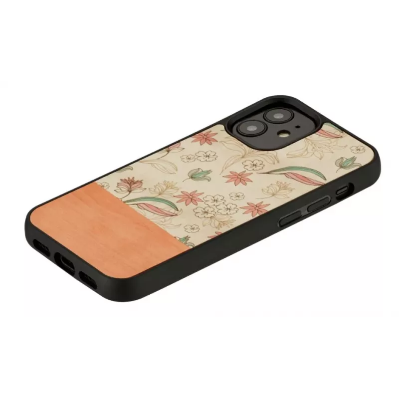 Protective phone case Man and Wood for iPhone 12 mini — pink flower on black