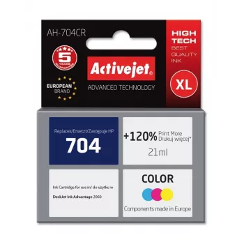 Ink cartridge ActiveJet AH-704CR compatible for HP 704, XL high-yield, colour (Cyan/Magenta/Yellow), 21 ml, refurbished premium